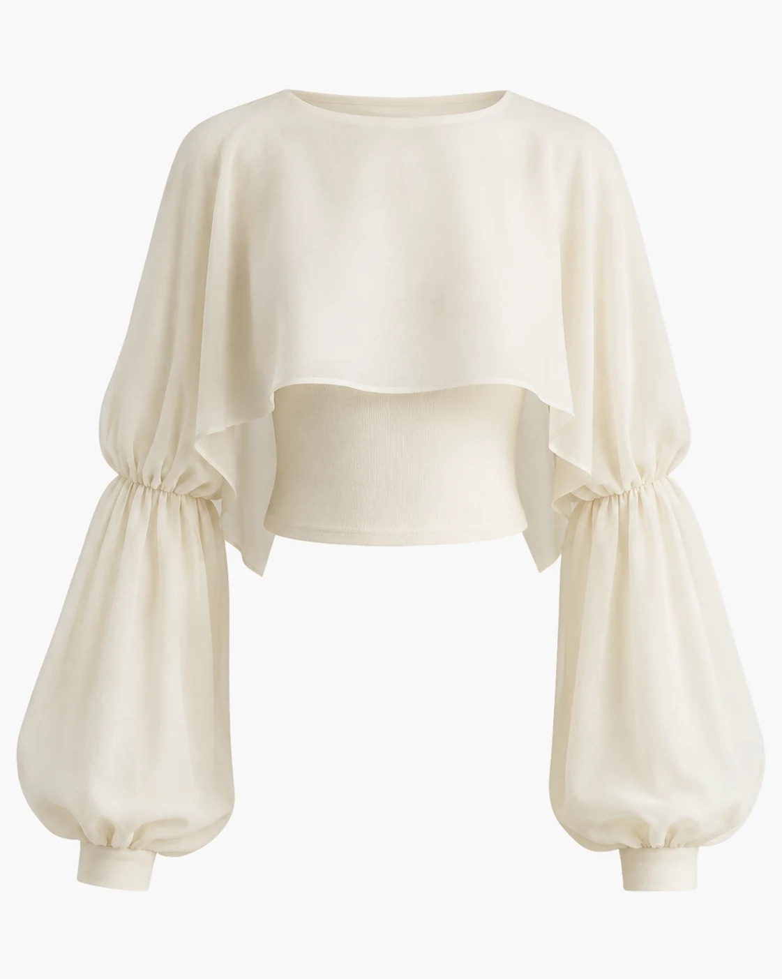 Ivory NSBIU blouse with gathered sleeves and botanical embroidery